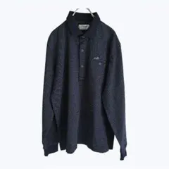 クロコダイル 総柄ポロシャツ 長袖 刺繍ロゴ ゆったり メンズ ネイビー 古着