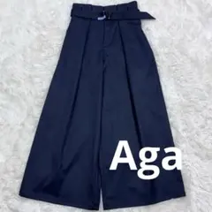 美品✨スコットクラブ Aga テトロンウエストベルトワイドパンツ タックネイビー
