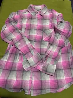 UNIQLO ピンク・グレー チェック 長袖シャツ M