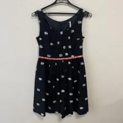 クリーニング済　シンシアローリー　 セリフ柄 リボン　ノースリーブワンピース M