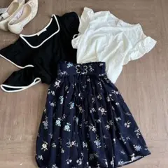 ネイビー 花柄 フレアスカート セシルマクビー