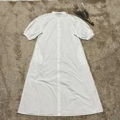 【GU】 バンドカラーシャツワンピース 半袖ワンピース （S） コットンシャツ