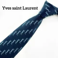 極美品 イヴサンローラン ハンドメイドネクタイ カサンドラ YSL ロゴ 青系
