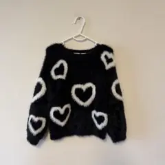 ZARA kids ハート柄フワフワセーター 黒　104cm