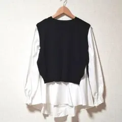 〈ジュノア〉ベスト付き ブラウス バックスリットベスト ペプラムブラウス セット
