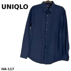 ユニクロ スリムフィット 長袖シャツ ネイビー 紺 M 綿 ストレッチ