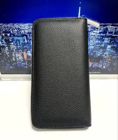 高級レザー牛革ヌメ革 長財布ラウンドファスナーブラック人気商品メンズレディース