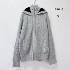 タカキュー ジップアップ ニットパーカー 裏起毛 メンズ S グレー ハイネック