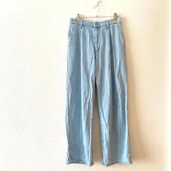 ☆【ユニクロ】ドレープデニムタックパンツ 綿混 ワイドストレート フルレングスM