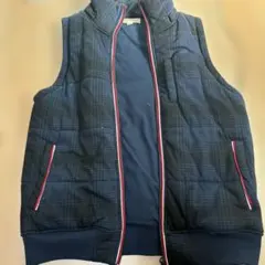 ネイビー チェック柄 キルティングベスト M