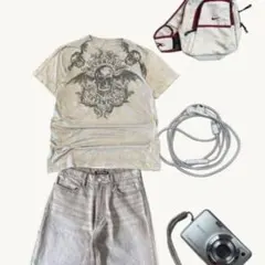 y2k 00s archive短丈grunge tee scull logo M