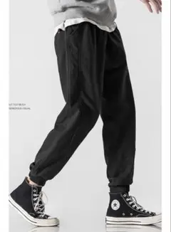 ワンポイント　ミリタリー　ジョガーパンツ 黒　S