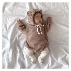 新品未使用 くま耳ロンパース くま耳帽子 タイツセット ブラウン80