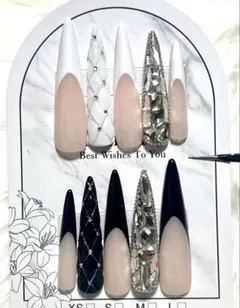 ロングネイルチップ/ギャルネイル/フレンチネイル/キルティング/埋め尽くし