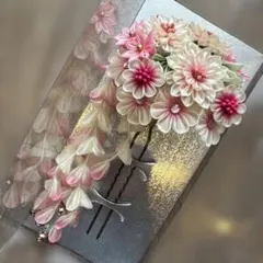 和装 髪飾り つまみ細工　下がり付き 白ピンク系