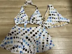 水玉模様 フリル付きセパレート水着3点セットM