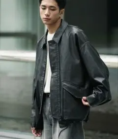 WYM　レザーブルゾン　フェイデットブラック