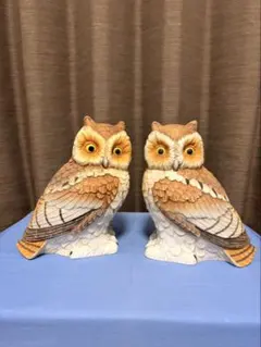 【美品】Demain ドマン フクロウ 貯金箱 置物 ペア 2体セット 縁起物のサムネイル