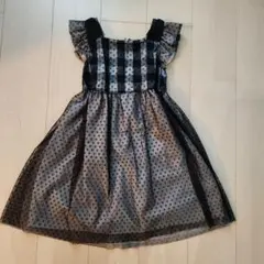 チュール　ノースリーブ　ワンピース　ブラック　チェック　ドット　130　しまむら