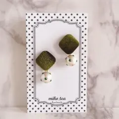 mt049　コットンパール　スワロフスキー　ベルベット　イヤリング　秋冬