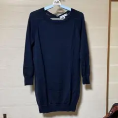 組曲ネイビー ニットワンピース 長袖 ボタン付き