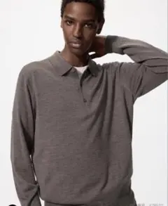 試着のみ UNIQLO メリノニットポロセーター L ブラウン