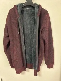GANATA バーガンディ フリースライニング パーカー XL