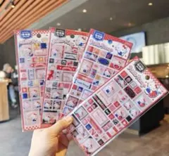 ハローキティ　赤白　タイルシール　4枚セット