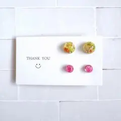 レジンピアス 4個セット ドライフラワー かすみ草ピアス