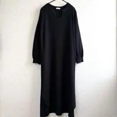 earthmusic&ecology 黒のリブ編みカットソーロングワンピース