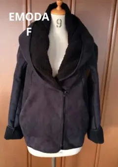 EMODA/エモダ★フェイクムートン裏ボワ ビックフードハーフコートブラック F