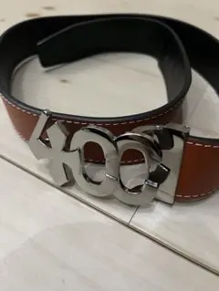 ブラウンレザー 風　ロゴ入りベルト