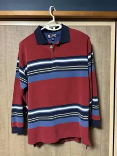 CHAPS 長袖ポロシャツ 赤 青 ストライプ 80s~90s