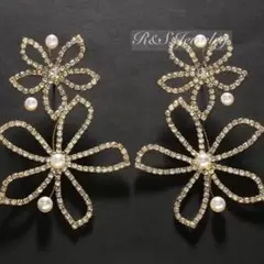 ゴールドパールお花ピアスウェディングブライダル結婚式成人式発表会パーティーa