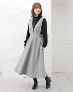 ハニーズ　Ｖネック チェック ジャンパースカート　グレー　M