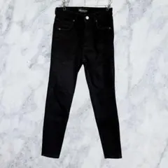 12962 ザラ ハイウエスト スキニー デニム パンツ 黒 ブラック S 美脚