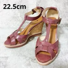 美品✨DIANA ワインレッド レザー ウェッジソール サンダル 22.5
