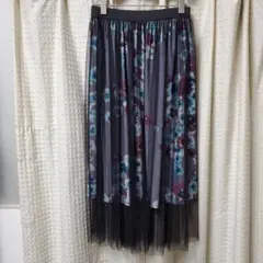 内側花柄チュールギャザースカート