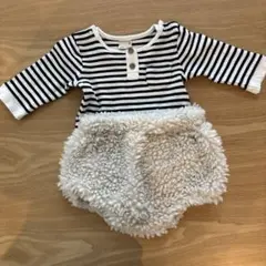 petit main ストライプロンパースとパンツのセット
