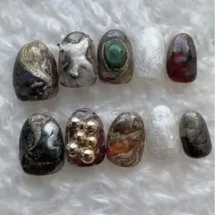 現品販売　No.30 鉱石ネイル　ネイルチップ　ニュアンス　個性派　クラシック