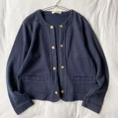 【コートロティ】ノーカラージャケット カットソー地 金ボタン ボタンレス M相当