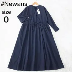 【タグ付き】#Newans ドルマンスリーブドロストワンピース 長袖 紺 0のサムネイル