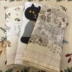 今治産布ごよみ てぬぐいたおる 猫の庭 黒猫 隣の猫3枚セットのサムネイル