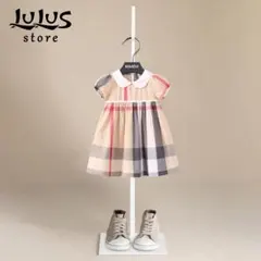 女の子ワンピース丸襟チェック柄パフスリーブ半袖夏服上品ファミリアミキハウス好き