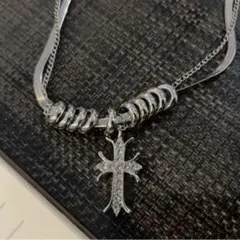 シルバー クロスチャーム 2連ネックレス