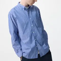 ユニクロ ブロードシャツ ストライプ(ブルー、Mサイズ)