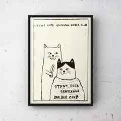 ★A4フレーム付き★オリジナル アートポスターBARBER CAT 猫