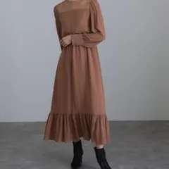 ミモレ丈&袖ありフォーマルメロウネック パーティードレス