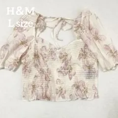 【美品】 H＆M エイチアンドエム 花柄シャーリングクロップド丈トップス