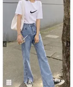 フロントスリットハイウエストデニムパンツ cu300 ストレートデニム ジーンズ